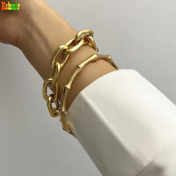 

kshmir bracelet metal link creative bamboo retro new fashion punk party 2 / set of gold women geometric bezel setting zinc alloy q0719, Black