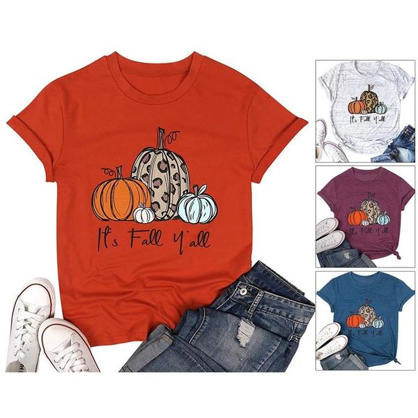 

women's t-shirt kf-women's halloween print o-neck short-sleeved pumpkin top, White