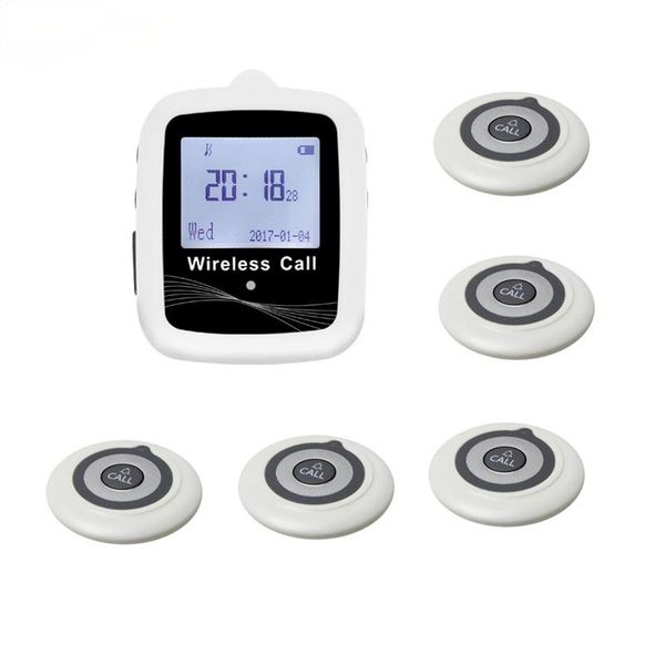 

doorbells table restaurant pagers beeper wireless calling system 1 watch receiver + 5 removable button for service cafe hookah