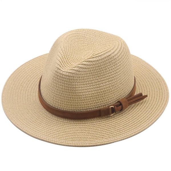 

simple panama hat summer sun hats for women men beach straw fashion uv protection travel cap chapeu feminino 2021 wide brim, Blue;gray