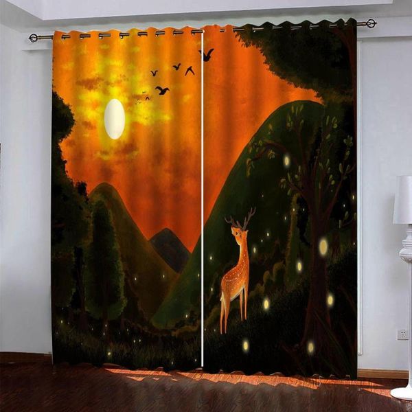 

curtain & drapes gold sunset scenery curtains 3d blackout for living room bedding cotinas para sala soundproof