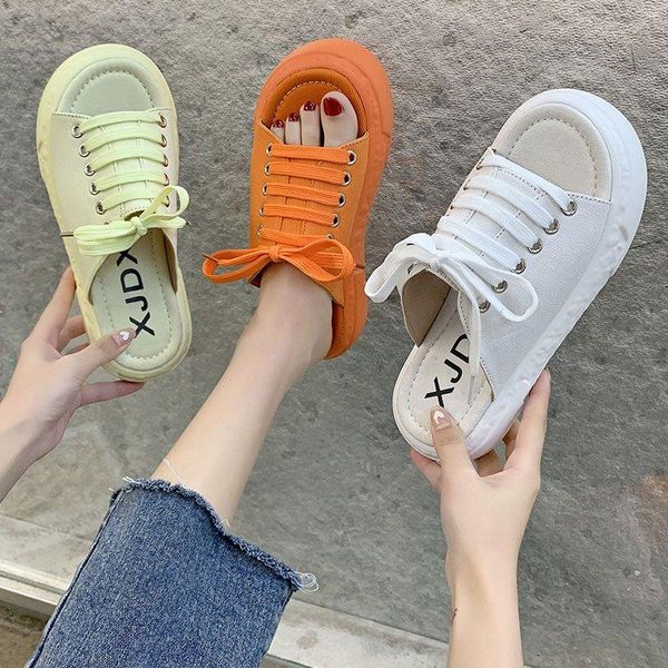 

slippers casual med female shoes loafers slides luxury 2021 soft summer flat basic leisure lace-up cross-tied rubber pu slip, Black