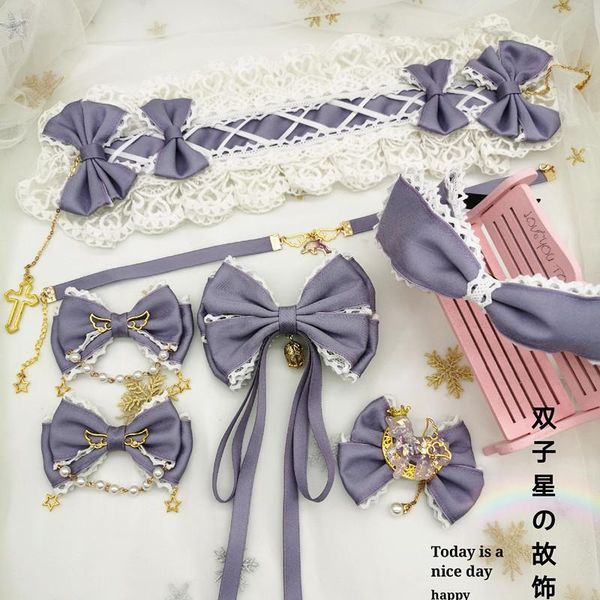 

party masks korean soft girl gray purple sweet lolita kawaii lace bow hair band hairpin japanese vintage princess ornament headband