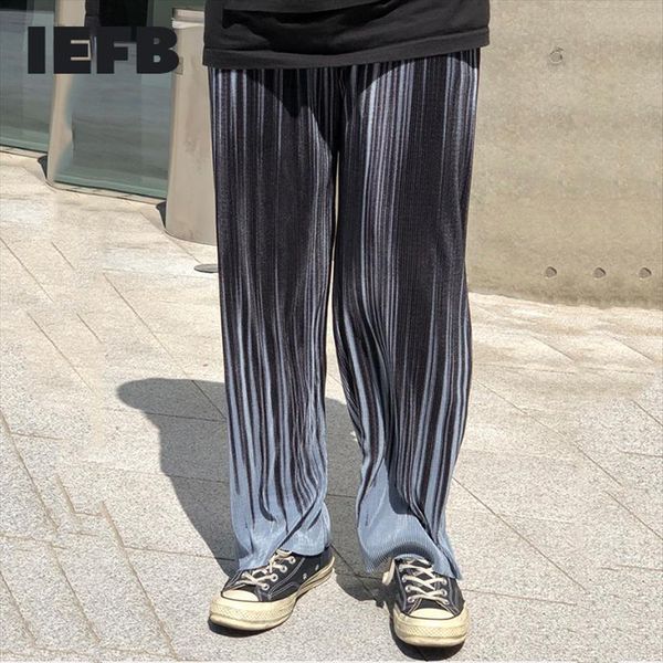 

iefb gradually loose summer straight women pants casual wide leg trousers fashion korean elastic waist 7310, Black