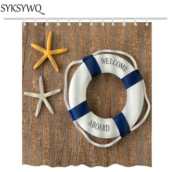 

shower curtains vintage wood aboard 3d bathroom curtain polyester seastar suumer beach starfish bath waterproof