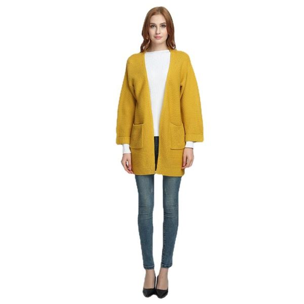 

women's knits & tees 2021 autumn wide sleeves sweater cardigans v-neck loose knitted cardigan with pockets winter casual clothes coat, White