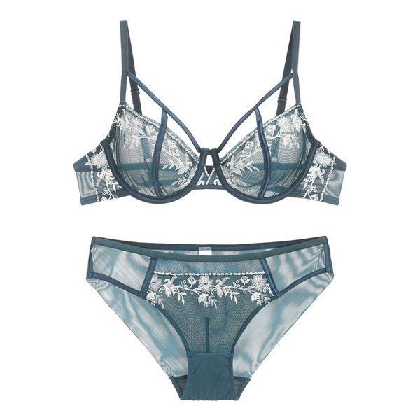 

embroidery lace thin bra set double layer mesh lingerie, Black;white