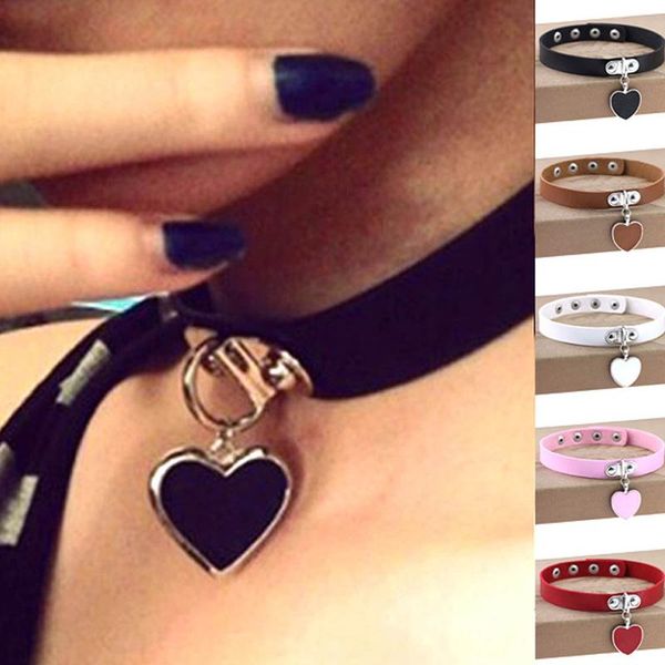 

chains harajuku style black punk choker collar necklace ins love leather retro neckband clavicle female gothic torques jewelry, Silver
