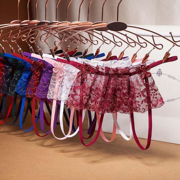 

women's panties 1pc swing skirt ladies open crotch underwear embroidery lace low waist see-through thong g-string women, Black;pink