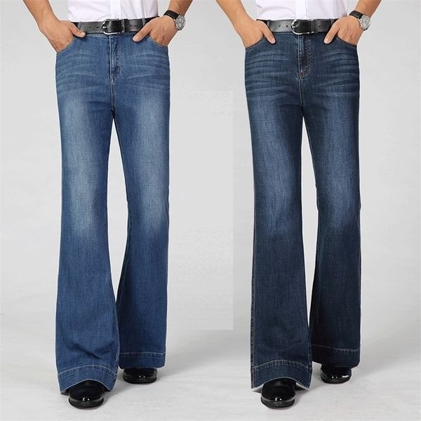 Jeans Men Casual Solid Colour Flared Trousers Fashion Streetwear Wide Leg Pants Loose Pocket Boot Cut Punk Plus Size 220312