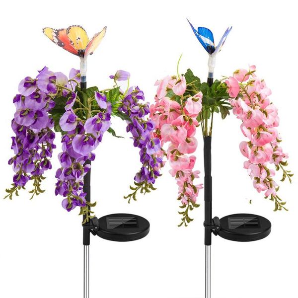

solar powered lawn flower lights garden stake decorations outdoor multi color butterfly led landscape christmas party light lamps