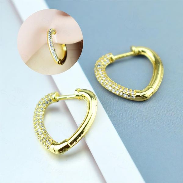 

hoop & huggie ins heart shaped lady earrings fashion design inlaid rainbow zircon love stud jewelry birthday gfit, Golden;silver