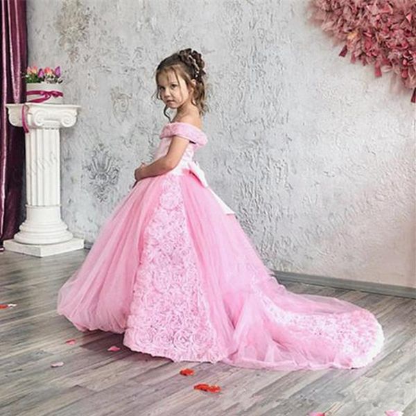 

girl's dresses baby girl long lace princess a line pink birthday dress flower first communication 2021 with train, Red;yellow