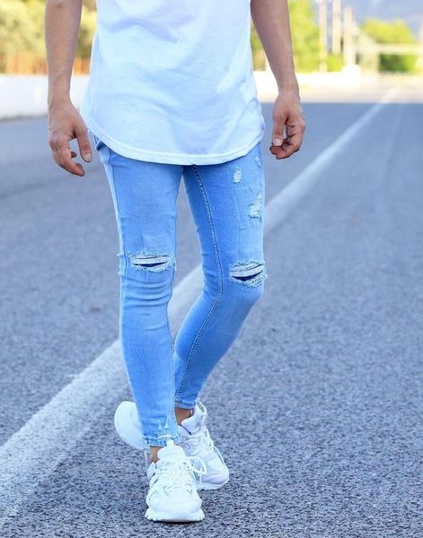 

men's jeans stm design ice blue patched laser skinny fit men