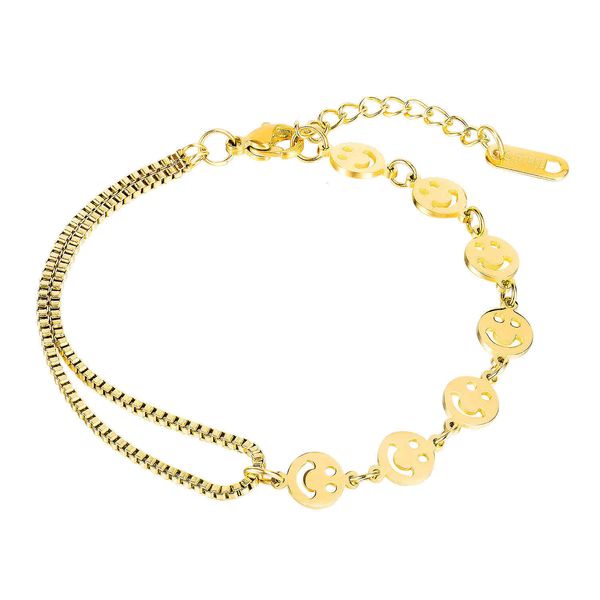 

products classic hollowed out wafer smiling face women's titanium steel bracelet fashion versatile jewelry, Golden;silver