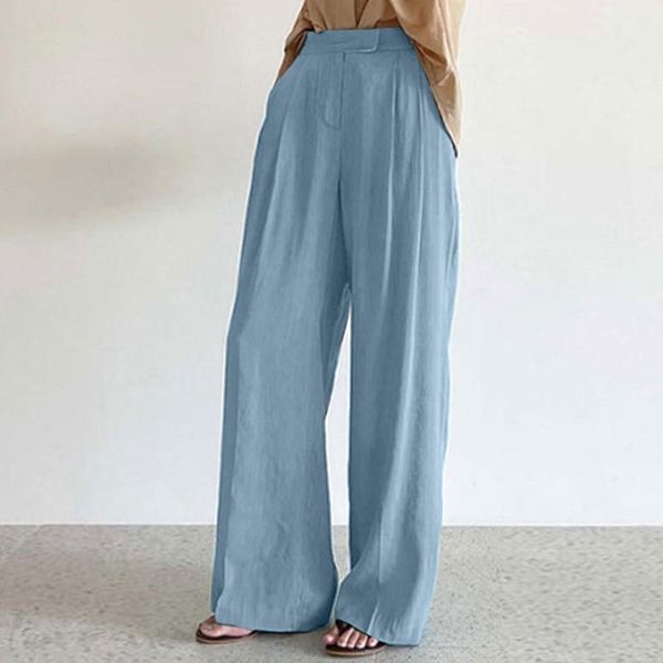 

Women's Pants & Capris ZANZEA 2021 Women Stylish Solid Straight Trousers Female Casual Front Zip Long Pantalon Oversized Turnip Autumn Palaz, Black;white