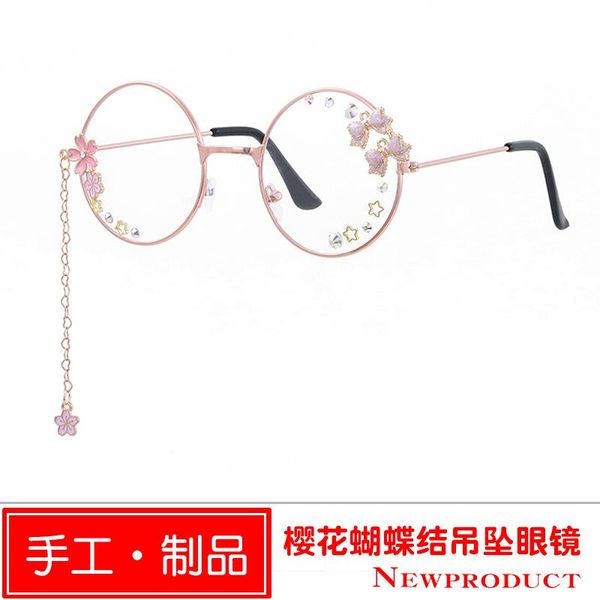 

fashion sunglasses frames lolita butterfly-knot cherry blossom pendant japanese soft girls personal glasses, Black
