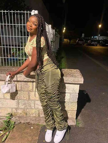

low waist ruched drawstring pencil pants women clothes casual bandage stacked trousers fall fashion streetwear, Black;white