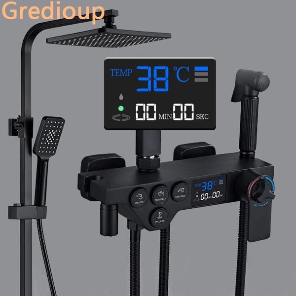 

digital shower set bathroom smart thermostatic system cold mixer bath faucet wall mount square head spa rainfall sets