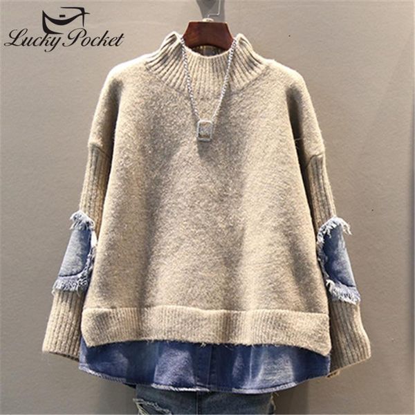 

women's sweaters women autumn winter slim blue patchwork denim ripped ladies fashion plus size pullovers female brand casual zm773, White;black