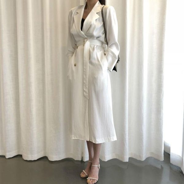 

women's trench coats 2021 time-limited sale spring polyester casual broadcloth full solid casaco feminino woman windbreaker section lon, Tan;black