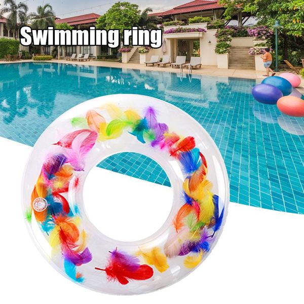 

life vest & buoy clear swimming ring with feather/sequins inflatable swim tube raft pool toys for water summer 82cm in diameter als88