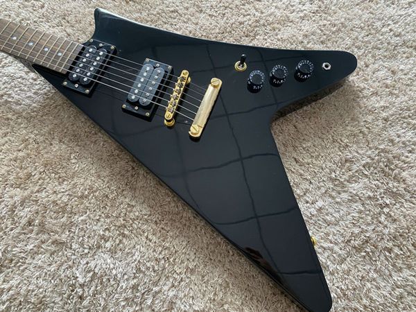 

special shaped fan-shaped v-shaped electric guitar black gold accessories