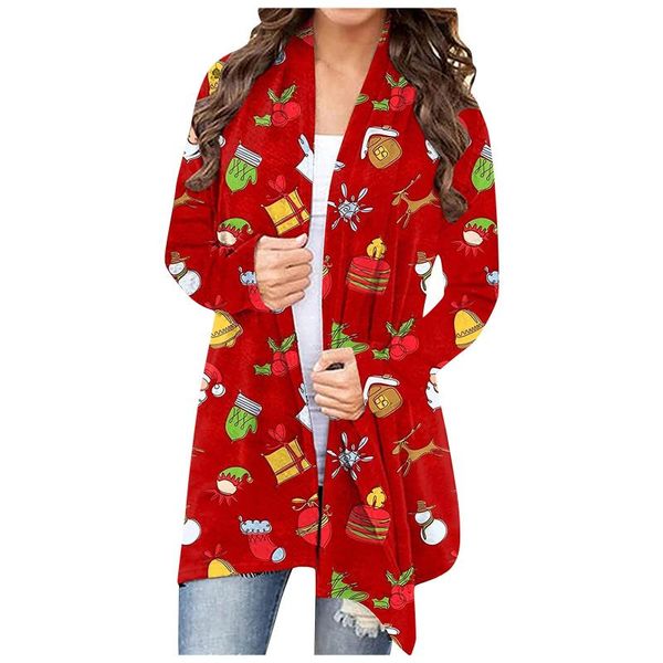 

women's blouses & shirts plus size christmas print harajuku blouse long sleeve front cardigan printed streetwear shirt blusas chemise f, White