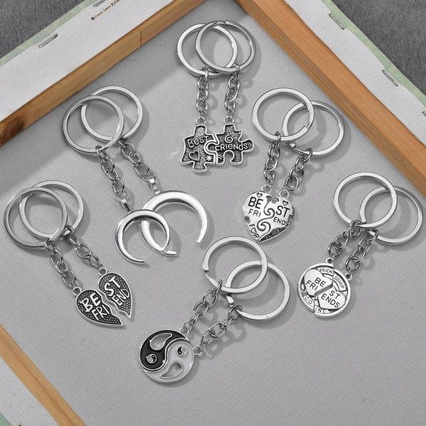 

keychains 2pcs/set keychain heart tai chi dolphin lock rainbow pendant key chain friendship ring for friends jeweley gift, Silver