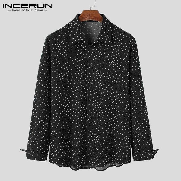 

men shirt polka dot printed lapel long sleeve 2021 button casual blouse streetwear fashion brand shirts camisas s-5xl men's, White;black