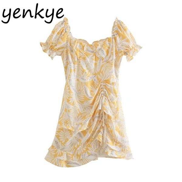 

women sweet ruffle draped mini dress female short sleeve holiday party vestido summer ropa mujer 210514, Black;gray