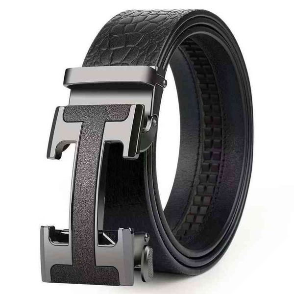 

belts buckles men's h-buckle crocodile letter automatic buckle pure cow leather pants with, Black;brown