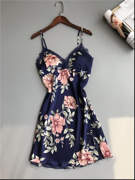 

ins style nightgown sweet womens sleepwears printed flower sling skirt sleepdress silk satin thin female loose summer homewear, Black;red