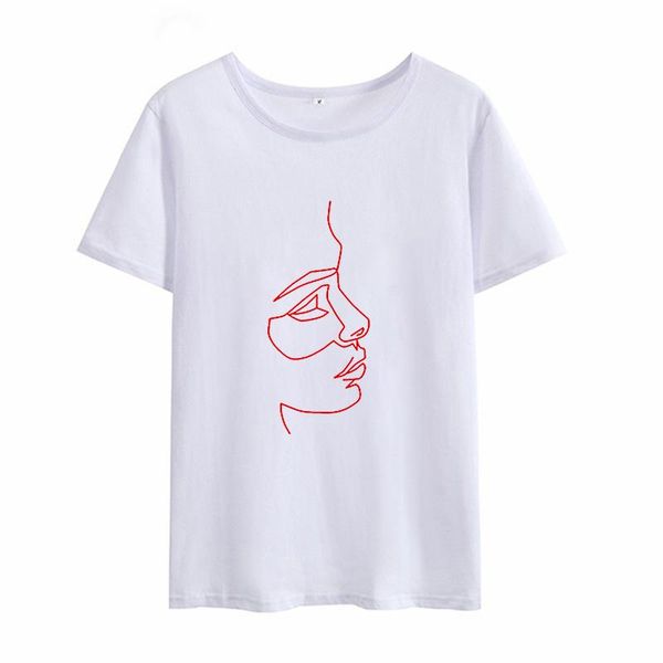 

women's t-shirt line print graphic summer ladies simple white short sleeve vogue women fun retro top