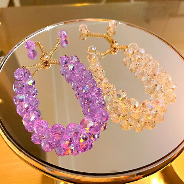 

link, chain origin summer korean fashion purple transparent crystal beaded bracelets for women fairy adjustable round jewelry, Black