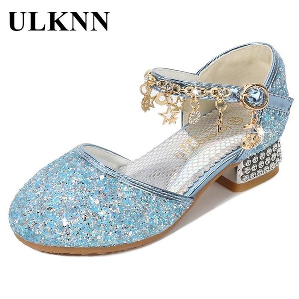 

children's crystal sandals princess glitter catwalk show high heels kids 2021 girls leather shoes, Black;red