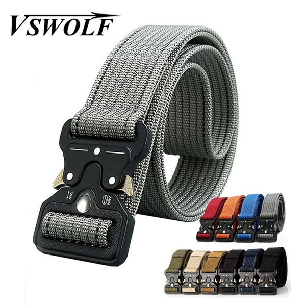 

army nylon belt men waist strap elastic metal buckle girdle red blue orange gray tactical military heavy duty 220315, Black;brown