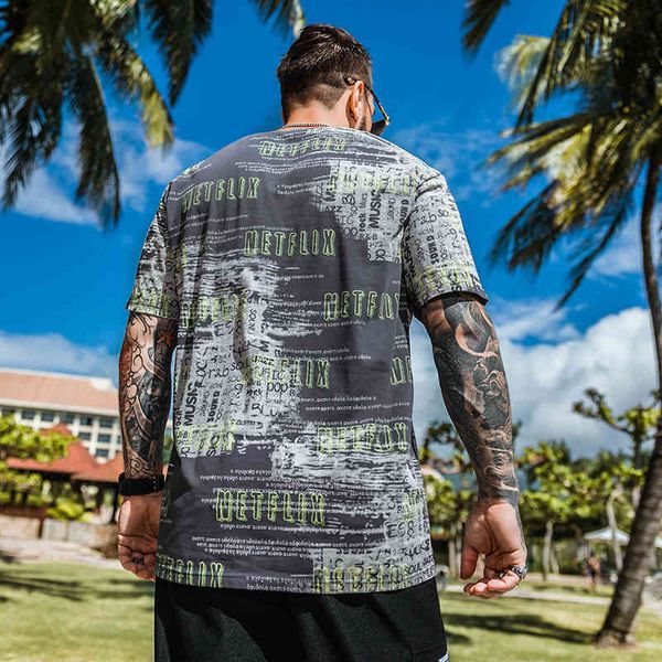 

tee 2021 letter oversized printing t male fat man crew neck cotton shirt, White;black