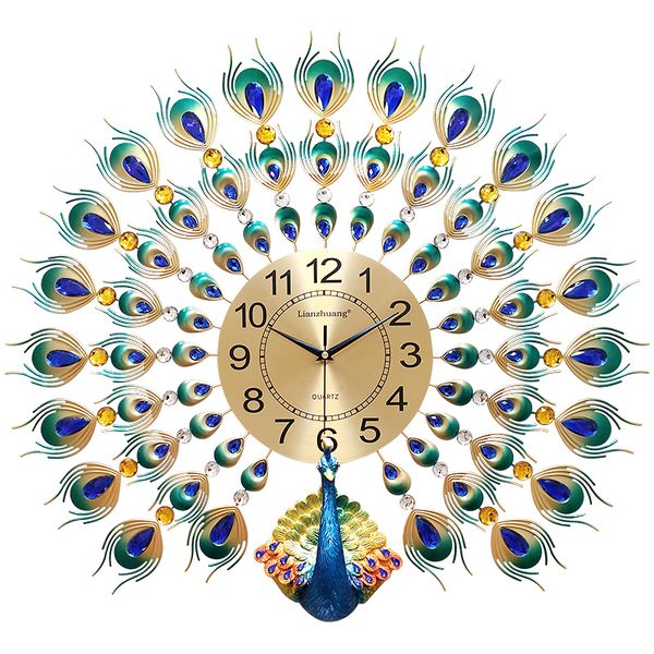 

3d peacock wall clock europe decor wall watch home living room/bedroom mute clock wall modern design metal digital clocks
