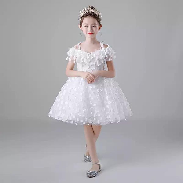 

flower girl dresses illusion boat-neck appliques short princess knee-length tulle luxury spaghetti straps kids party gown h439 girl's, Red;yellow