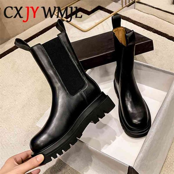 

genuine leather autumn boots for women platform chelsea boot spring cowhide booties fashion female thick bottom black bootie 41 210914