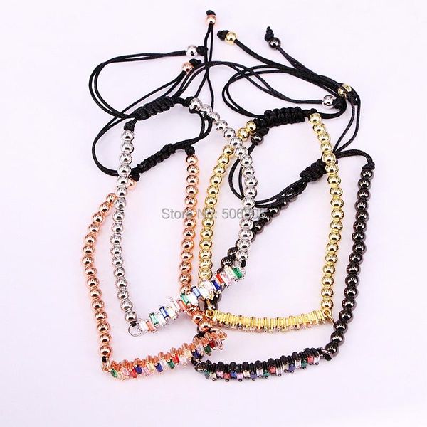 

charm bracelets 6pcs zyz-b0658 diy design pave rainbow cz bar bracelet men women braided macrame copper beads jewelry gift, Golden;silver