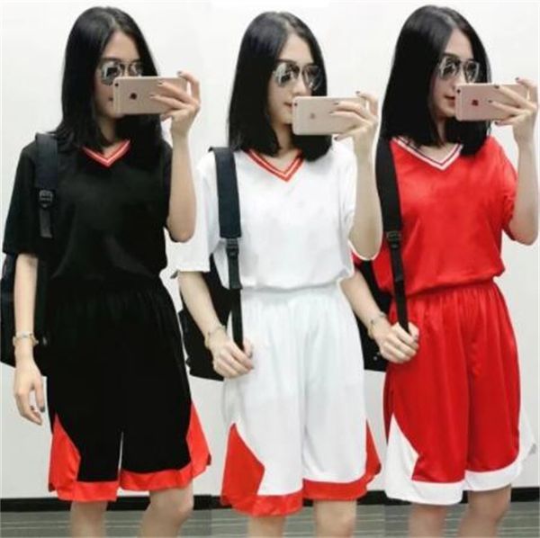 

women short sleeve basketball jerseys shorts, womens custom athletic wear uniform, girl team training suits kit, Black;red