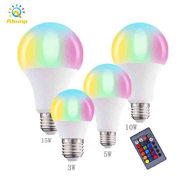 Lâmpada LED RGBW 3W 5W 10W 15W E27 82-265V Bulbos Globle Luz Bombilla Colorida Escritório Interior Home Spot Lighting Lâmpada