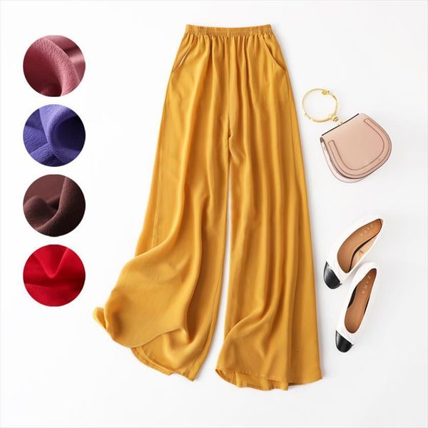 

100% pure silk thin women pant loose type fashion long trousers beige black navy many colors l1014, Black;white