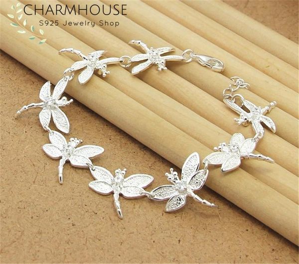 

link, chain charmhouse silver 925 jewelry bracelet for women dragonfly link & bangles wristband pulseira wedding party gift, Black