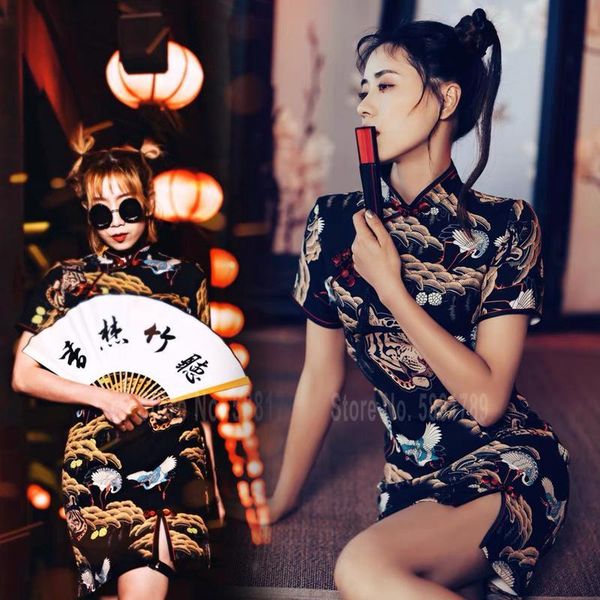 

casual dresses chinese traditional dress women retro floral print qipao cheongsam girls night club party bodycon skirts oriental clothing et, Black;gray