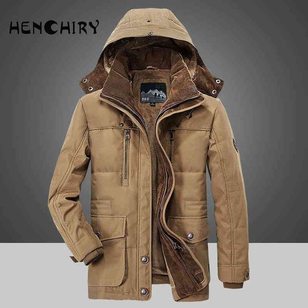 

henchiry new windproof fce et men warm thick military coats winter hooded parkas outerwear overcoat clothing, Black
