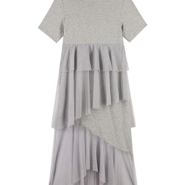 

women dress mesh patchwork irregular black gray summer dresses plus size asymmetry long fashion 210513