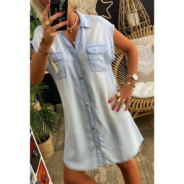 

casual dresses lugentolo shirt dress women summer sleeveless single-breasted loose plus size denim a-line empire midi, Black;gray
